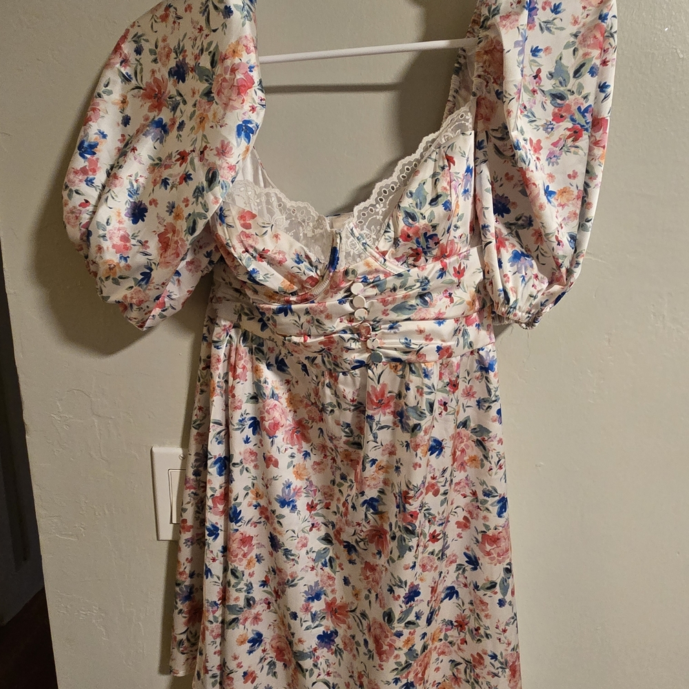 For Love And Lemons Floral Mini Dress - White, Pink, Blue